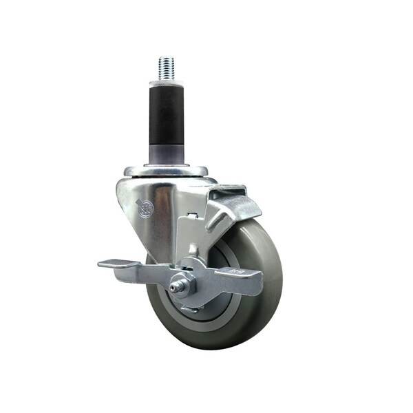 Service Caster 3.5'' Gray Poly Swivel 1-1/8'' Expanding Stem Caster with Brake SCC-EX20S3514-PPUB-TLB-118 - main